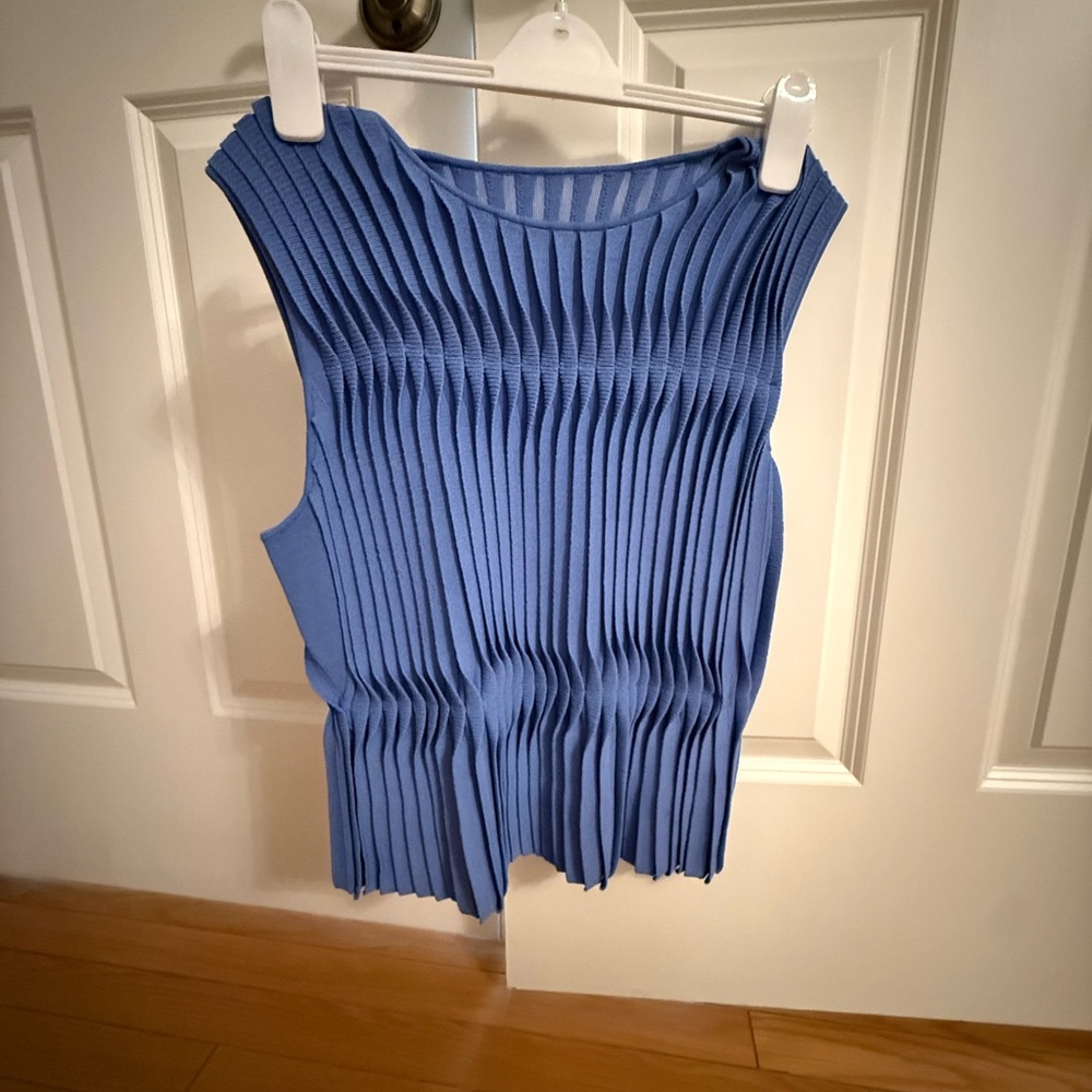 The Fold Blue Sleeveless Pleated Top